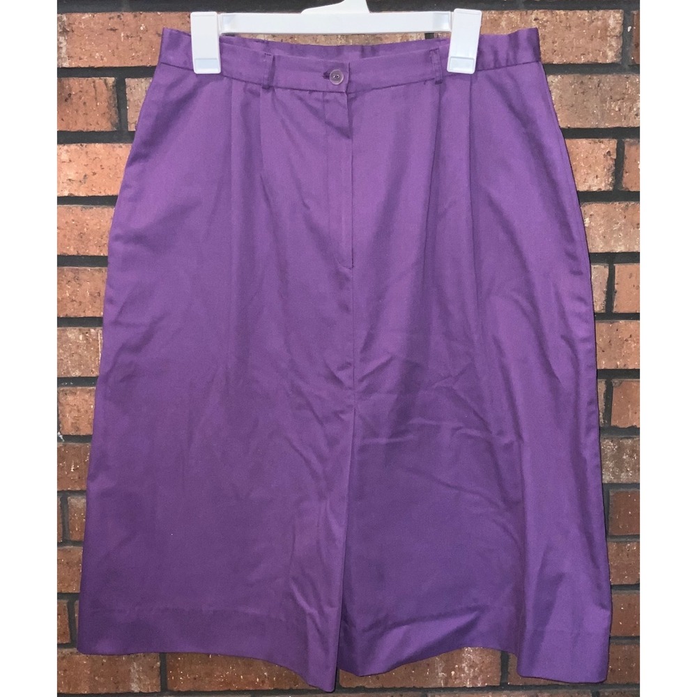 Vintage Purple Pleated Knee Length A-Line Skirt with Belt Loops Size 10
